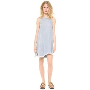 FRAYED LIGHT DENIM HALTER NECK DRESS